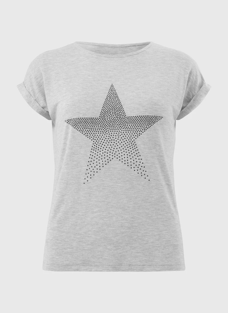Matalan Grey Grey Star Stud T-Shirt for Women | Best Price UAE